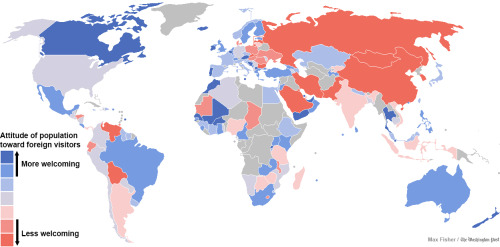 sclez:silvamore:“A surprising map of the countries that are most and least welcoming to foreig