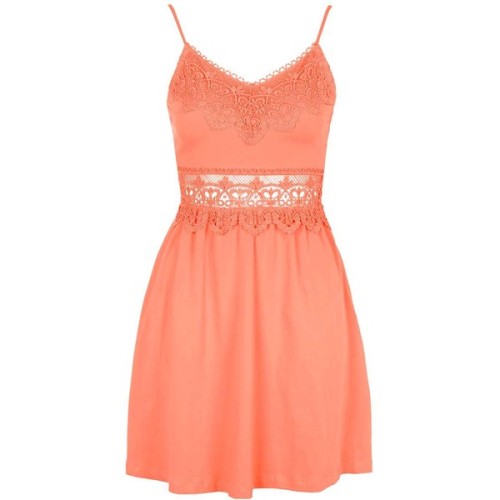 TopShop Petite Crochet Mini Sundress ❤ liked on Polyvore (see more red babydoll dresses)