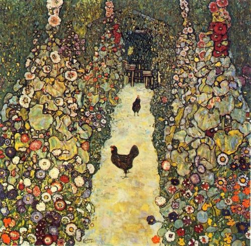 centuriespast:Gustave Klimt, “Garden Path with Chickens”, 1916, Oil on canvas, 43 ¼" x 43 ¼&quo