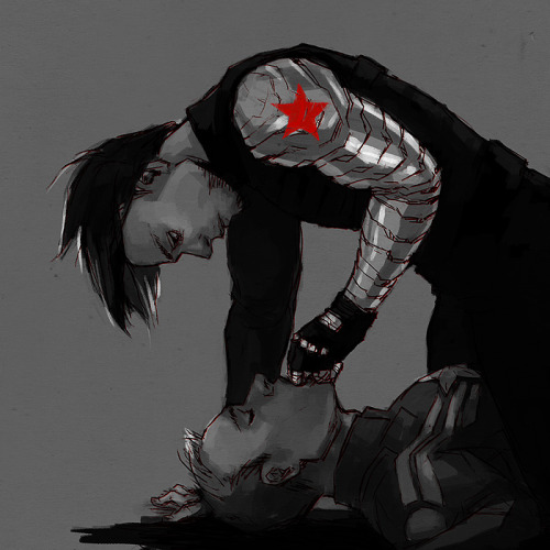 thingsfortwwings: [Image: The Winter Soldier leaning over an unconscious Steve Rogers, two of his me