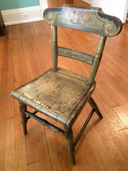 rosscountyhistoricalsociety:Child’s chair, c. 1830. The chair still features its original light gree