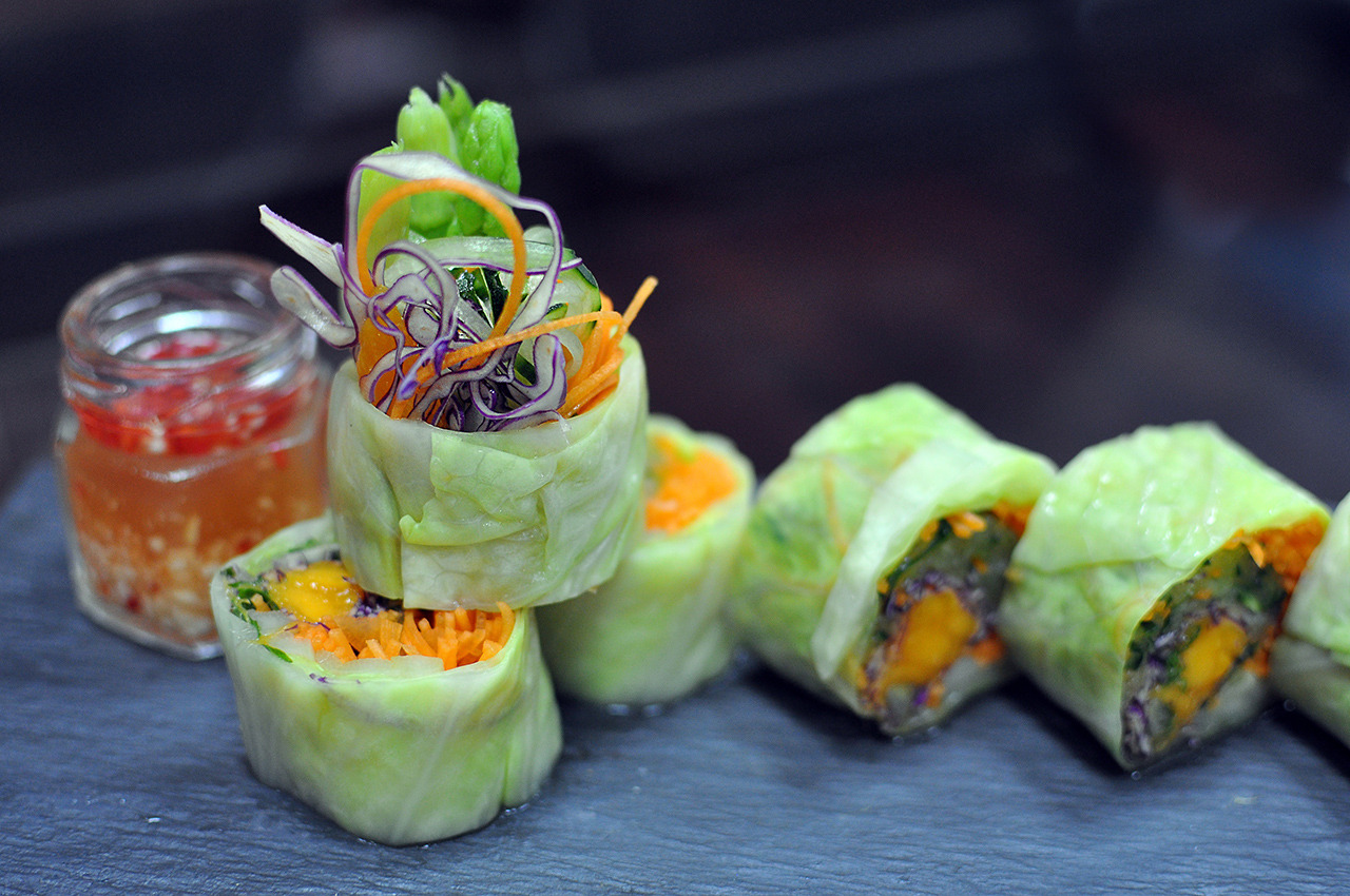 aperture24:  cabbage vegetable rolls with thai chili dip