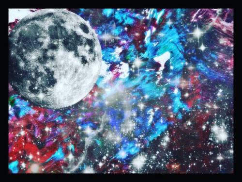 Surrealistic Heaven Mixed media. Painting and editing by me. #art #artwork #mixedmedia #moon #space 