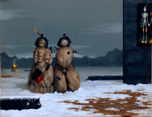 surrealism:  The Last Snow of Lent by Danny Malboeuf, 2017. Acrylic on canvas, 16 x 20 inches.