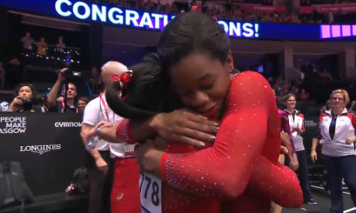 wats-good-gabby:  WHEN WAS THE LAST TIME TWO AMAZING BLACK GIRLS WON THE TOP SPOTS AT THE GYMNASTICS WORLD CHAMPIONSHIPS? HINT: ITS THE FIRST AND I AM SO PROUD OF SIMONE BILES AND GABBY DOUGLAS FOR CONTINUING TO MAKE HISTORY!  