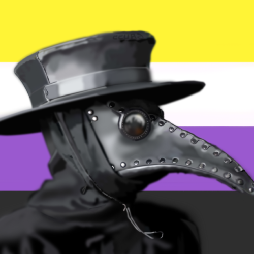 apprenticenerd:pridestimmy:Nonbinary Plague Doctor Stimboard with books and flowers for an anonI’m s