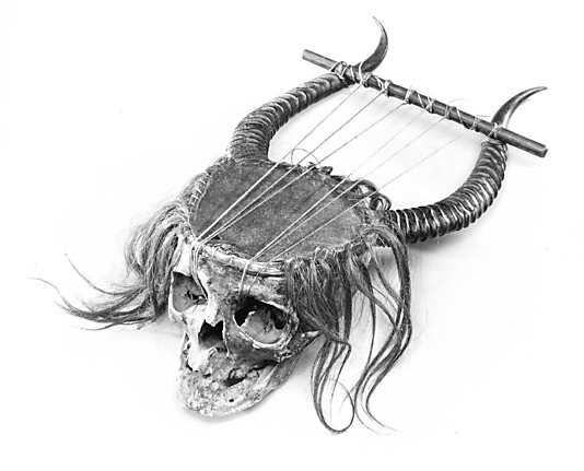 Lyre, 19th century. Medium: human skull, antelope horn, skin, gut, hair. The Metropolitan