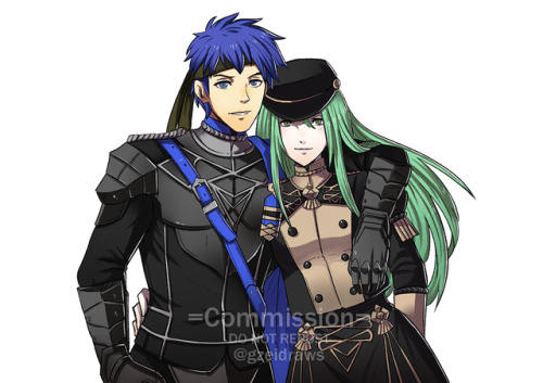 Commission for SanicTheBlur of Ike and Nephenee dressed as Dimitri and Ingrid (with custom headgears