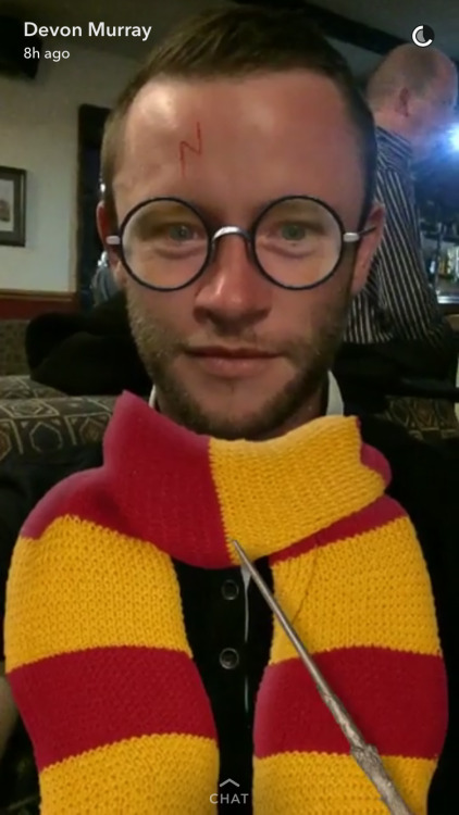 potter:Devon Murray using the Harry Potter filter on Snapchat