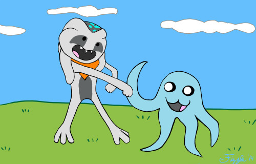 Adventure Time, with Fizzle and Tentacle Friend! Seriously, I’d go on an adventure any day with that squid. He’s like the coolest friend ever.
