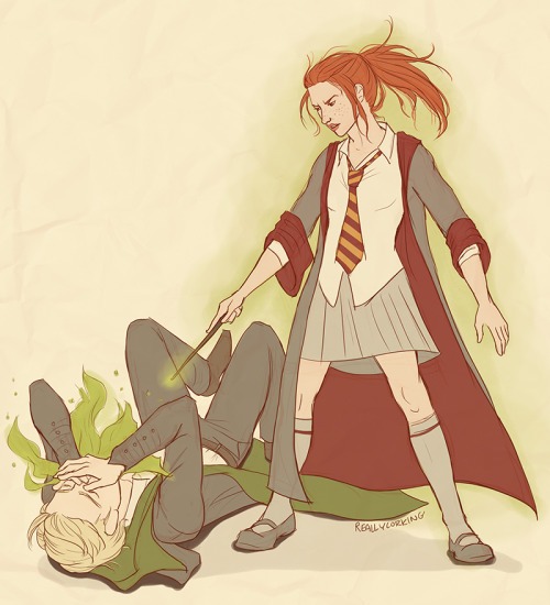 reallycorking: “But Ginny was best, she got Malfoy – Bat-Bogey Hex – it was superb