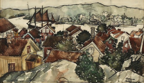 Eerik Haamer (1908 - 1994) - Mollösund. 1949. Watercolour.Click to enlarge.