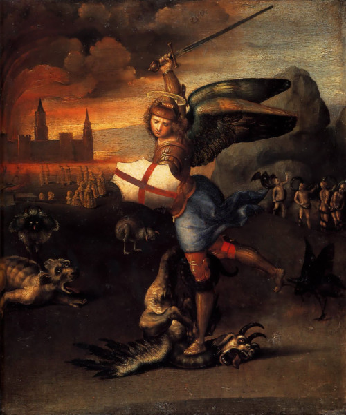 Artist-Raphael:  St. Michael, 1505, Raphael Medium: Oil,Panel 