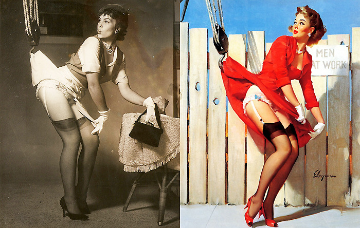 vintagegal:  Model poses and the finished paintings of Gil Elvgren 