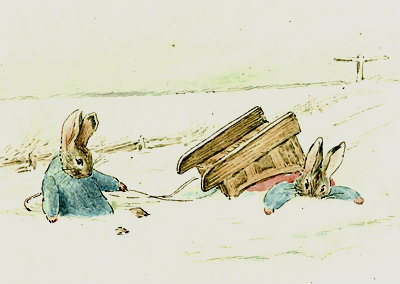 pagewoman:Peter Rabbit Sledgingby Beatrix Potter (1894)