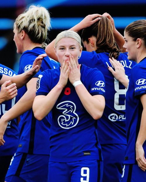 Bethany England of Chelsea celebrates with teammates after scoring during the Barclays FA Women&