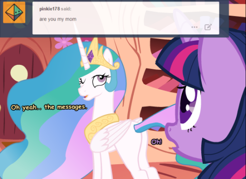 ask-luna-questions:  (send in questions you’d like for Twilight please!)also one panel is missing cause i forgot to save it DXCelestia: Good night Twilight!(thats all it said lmao)   Yaaaay adorkable purple smart horse! c: