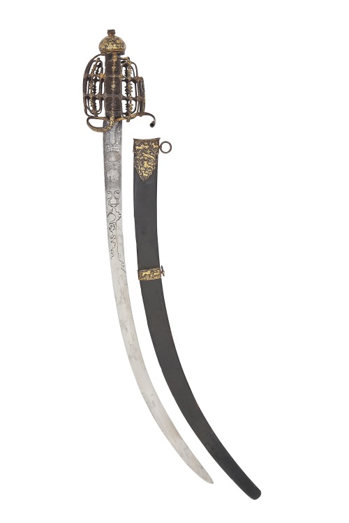 victoriansword: British Officer’s Basket-Hilted Sword With Indian Gold Koftgari Decoration, Mid-Late