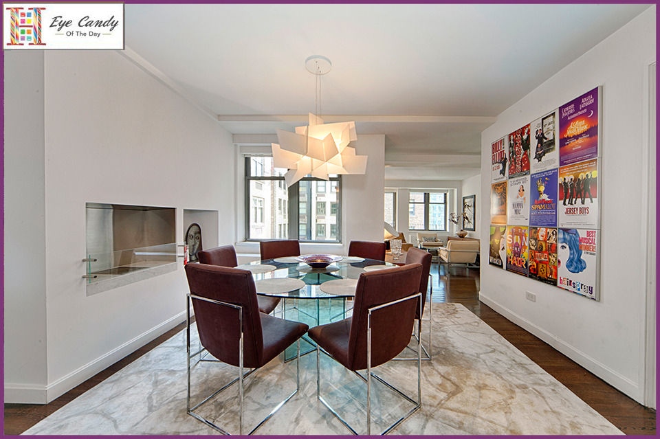 YOUR EYE CANDY OF THE DAY: MIDTOWN ELEGANCE
This smartly designed dining room is perfect for hosting intimate gatherings at this Midtown West condominium. A sleek, built-in fireplace and an architectural light fixture balance a whimsical patchwork of...