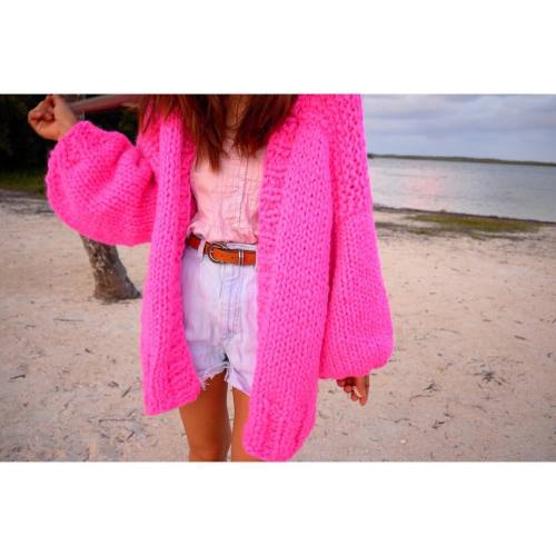 Her Cardigan in Spicy Hot Pink - made with Loopy Mango Merino No. 5 yarn in Spicy Hot Pink - availab