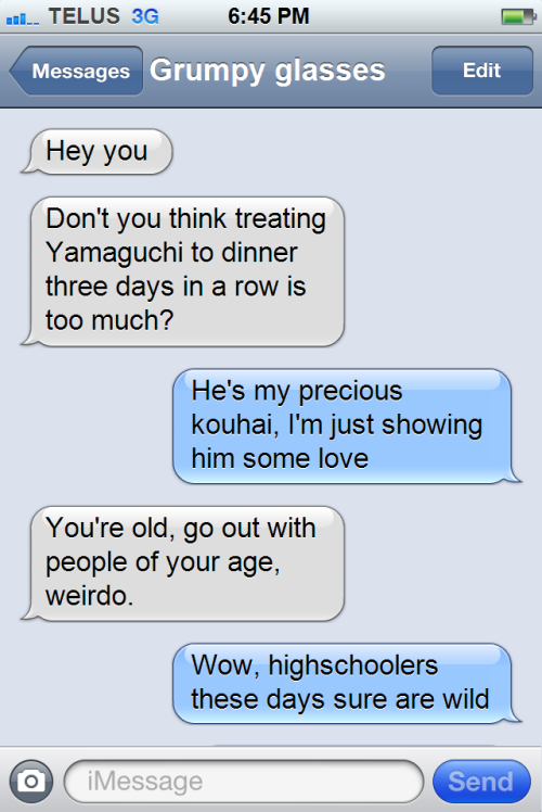 haikyuutexts:  Tsukishima is not ready to talk about it yet