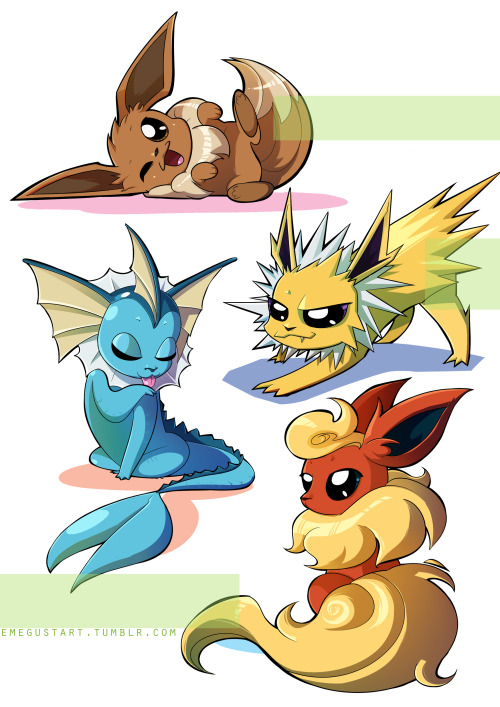 emegustart:i’ll probably end up doing all the eeveelutions but i wanted to draw the original babes