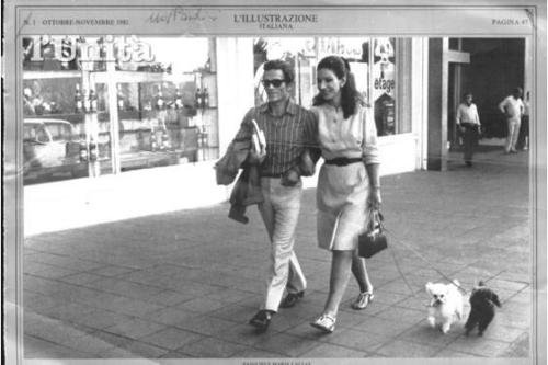 Pier Paolo Pasolini and Maria Callas walking her poochs,