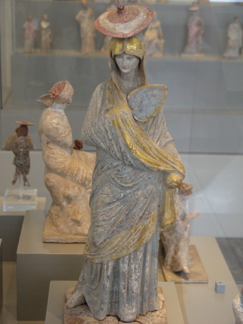 romegreeceart:Tanagra figurine* 325-300 BCE* terracotta* Altes Museum, BerlinSource: Altes Museum, P