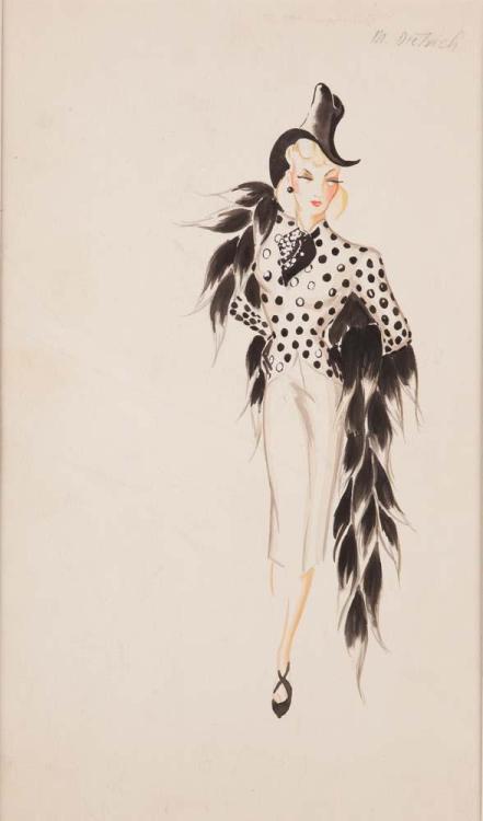 mote-historie: Vera West 1940 Costume Sketch for Marlene Dietrich in Seven Sinners