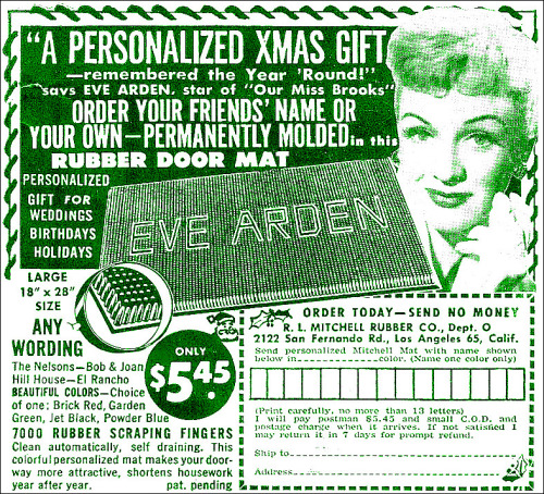 Another perfect Christmas gift suggestion: A doormat with Eve Arden’s name on it.