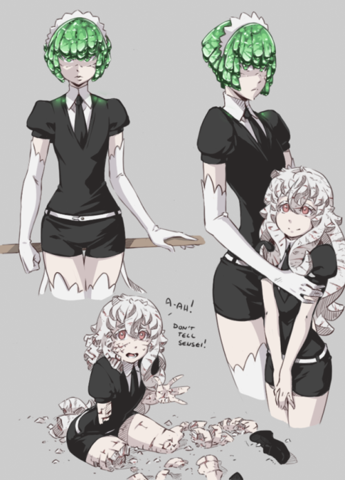   I love Houseki no Kuni so much. And I love their super cute uniforms. I have my own Castle Hushabye rock people… So I did what I had to do to vent my love and excitement. Shameless crossover! Marble and Emerald(Klar)!  