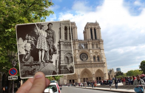 did-you-kno:  mymodernmet:Artist Fuses Vintage Photographs with Present-Day Paris to Make History Come AliveLOVE THIS. One of the coolest things I’ve ever seen!