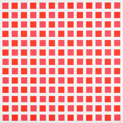 primary-yellow:  FRANÇOIS MORELLET RÉPARTITION RÉGULIÈRE DE CARRÉS, 1 SUR 2 ROUGE-ROSE, 1 SUR 2 ROUGE-ORANGE, 1975 PRIMARY YELLOW 