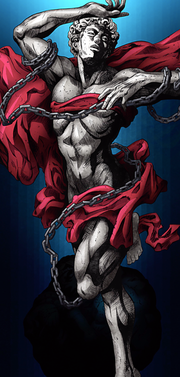 I stitched together screenshots of the statue from the Fighting Gold OPJojo’s Bizarre Adventure: Gol