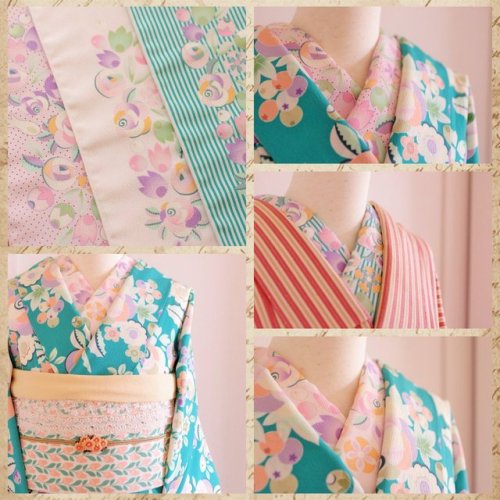 Pastel kimono outfit seen on @wabisabi_sorako It’s not my style, but this frilly hanhaba obi looks v