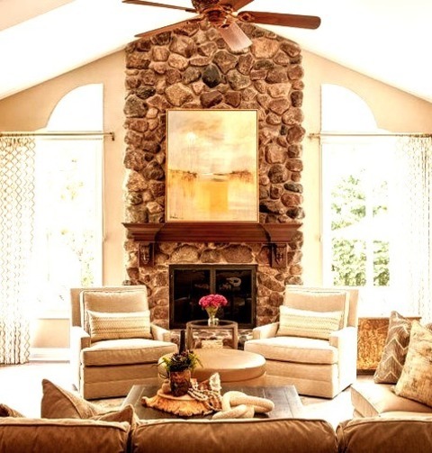 Open ChicagoExample Of A Large Transitional Open Concept Medium Tone Wood Floor And Brown Floor Living