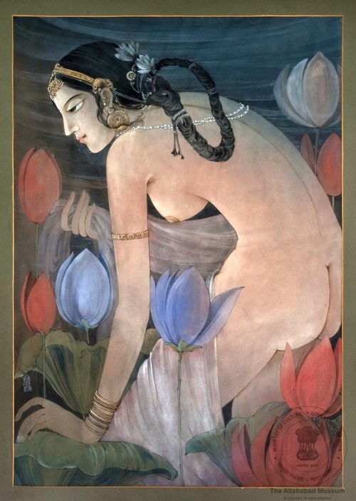 Lotus Girl Artist: Ram Gopal Vijayvargiya (1905 – 2003) Bengal school of art.Water Colour on Paper