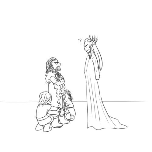 leviathancityscape: scaggles:Another way the Dwarves vs. Elves confrontation could have gone. Thorin