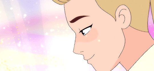 Clip from She-Ra, Catra bumps Adora's forehead romantically.