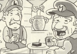 justmako: babylonian:   suppermariobroth: Mario and Luigi in the year 2059, from a Mario variety manga. remember when Miyamoto casually dropped that Mario is “about 24 - 25 years old”   I’m older than mario…. and havent done a damn thing w/my