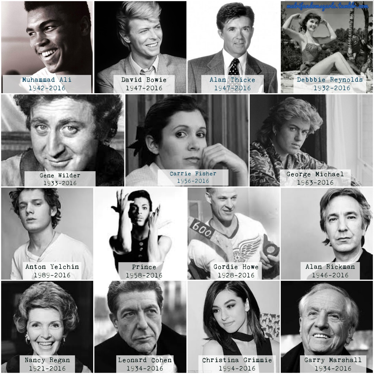 lovemultifandomgurls:  Rest in Peace to all the amazing entertainers we have lost