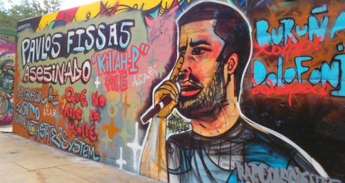 Memorial graffiti for antifascist rapper Killah P / Pavlos Fyssas who was murdered by a gang of Gold