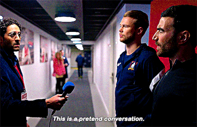 A gif of Roy saying "this is a pretend conversation"
