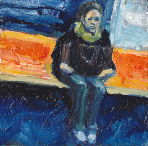 NYC Subway No. 14 4&quot; x 4&quot; x 1.5&quot; oil on cedar wood block