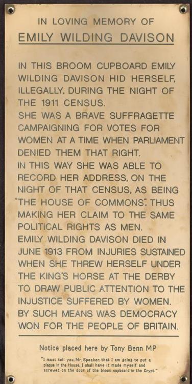 llywela13: Tony Benn made a secret memorial to suffragette Emily Davison in a House of Commons broom