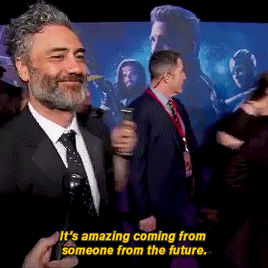 van-dyne:Robert Downey Jr. and Taika Waititi at Avengers: Infinity War World Premiere x