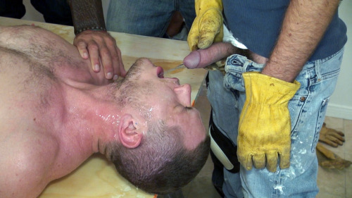 nickyspics-yes-3:  “You fucking hold still. faggot!  We’ll teach you to not jack off in front of dudes who are trying to work!  Drink it down, mother fucker!” Of course they had no idea how fucking amazing this was for the fag! 