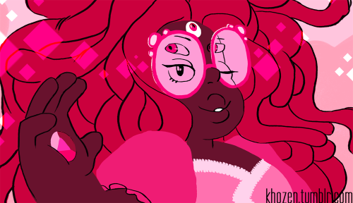khozen:   Garnet and Rose Quartz fusion, Rubellite!! she’s powerful and full of love just like garnet and rose are   💖   💖    this would be a lovely tune for the fusion dance i think. check out my other fan fusions! amethyst/lapis, pearl/peridot