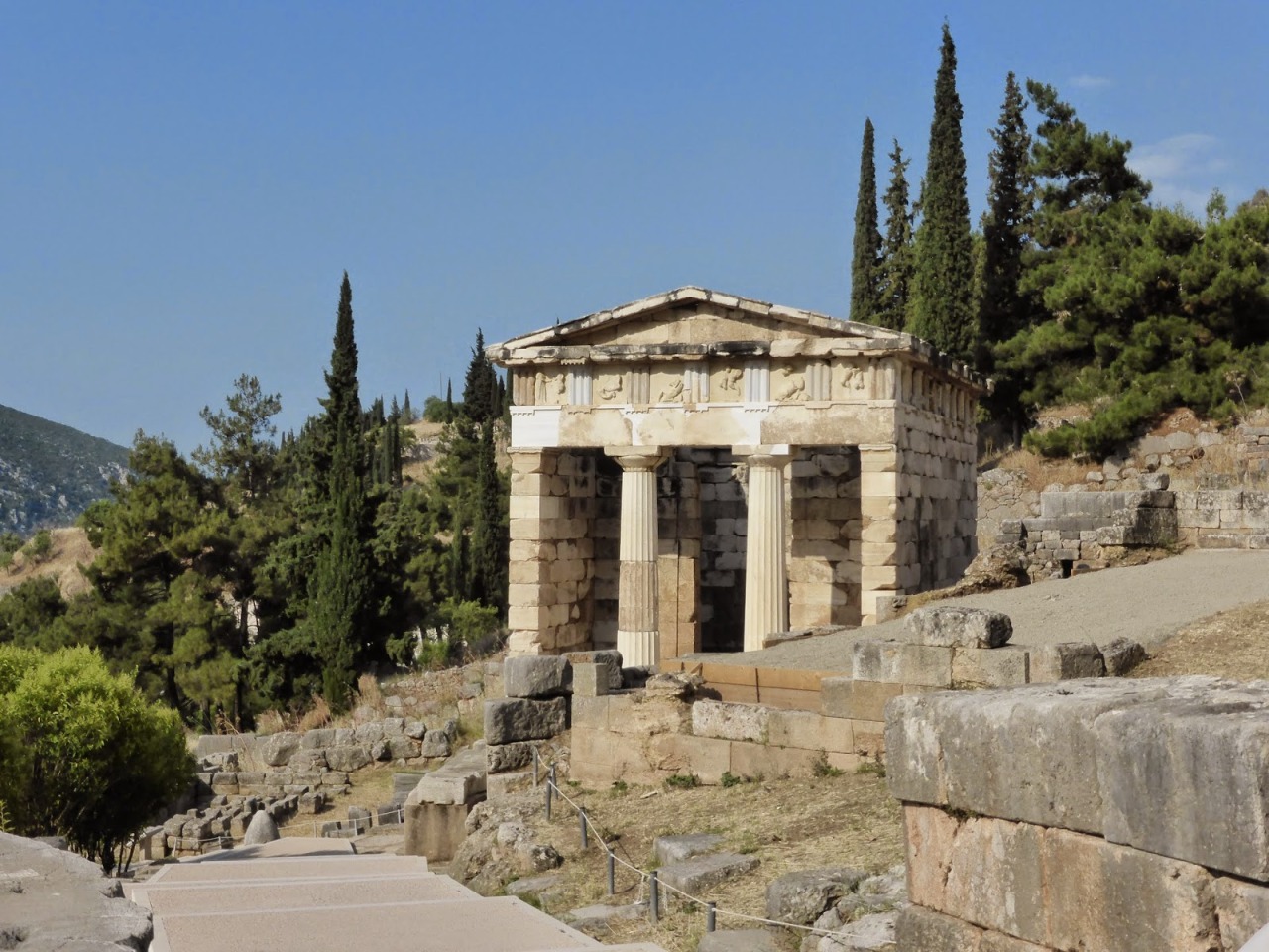 classicalmonuments:   Athenian Treasury   Delphi, Greece   502 BCE  9.75 m. in height