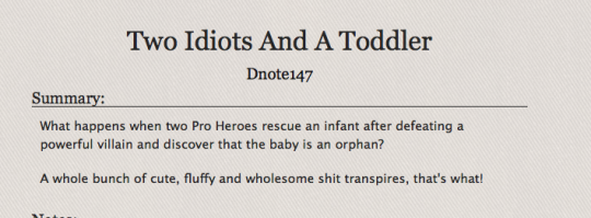 Screenshot of AO3 fic two idiots and a toddler (picture 2)